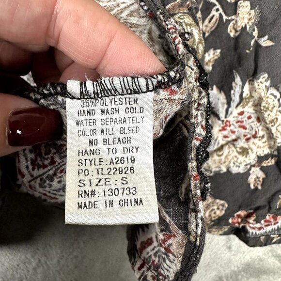 UMGEE Top Womens Small Gray Floral Bell 3/4 Sleeve Tiers Ruffle Blouse Button - Picture 6 of 7